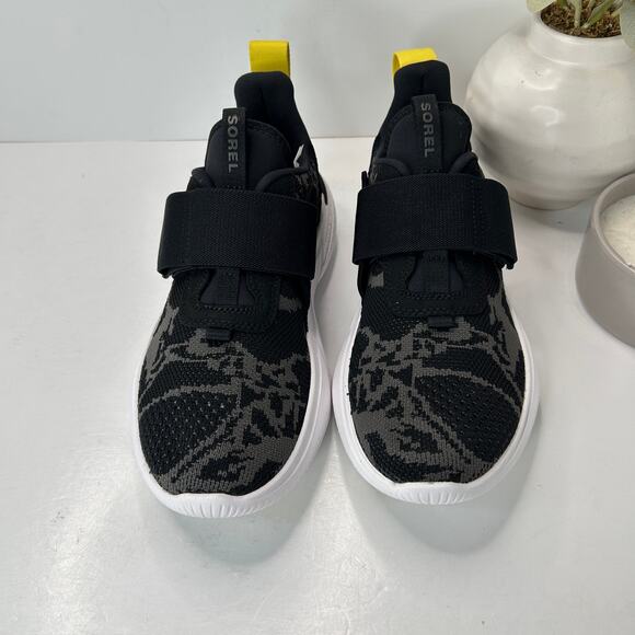 SOREL Explorer Blitz Stride Strap Black Knit Sneakers Women's 8.5 NWOB FLAW - Picture 3 of 11